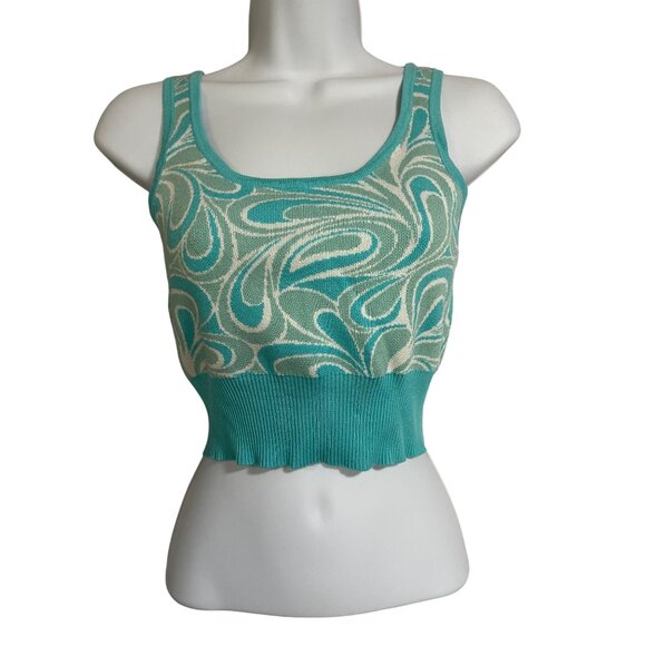 Garage Knit Turquoise & White Swirl Crop Tank Top Womens Size Small - Picture 1 of 6